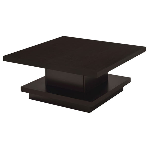 English Elm Cappuccino Square Coffee Table with Pedestal Base and Lower Shelf for Modern Living B2777P536520