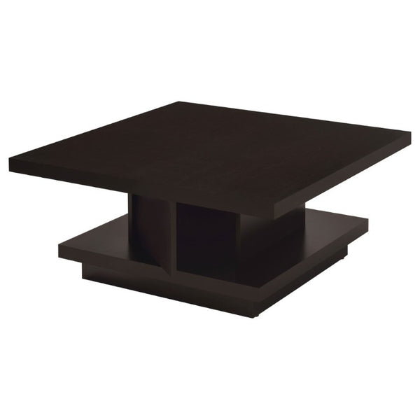 English Elm Cappuccino Square Coffee Table with Pedestal Base and Lower Shelf for Modern Living B2777P536520