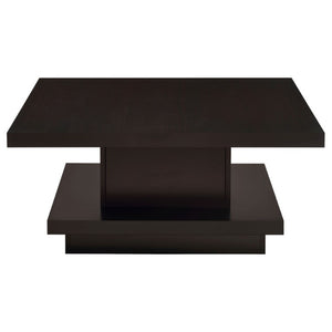 English Elm Cappuccino Square Coffee Table with Pedestal Base and Lower Shelf for Modern Living B2777P536520