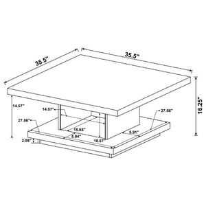 English Elm Cappuccino Square Coffee Table with Pedestal Base and Lower Shelf for Modern Living B2777P536520