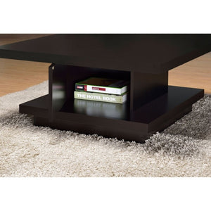 English Elm Cappuccino Square Coffee Table with Pedestal Base and Lower Shelf for Modern Living B2777P536520