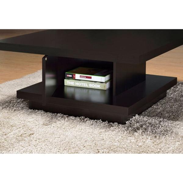 English Elm Cappuccino Square Coffee Table with Pedestal Base and Lower Shelf for Modern Living B2777P536520