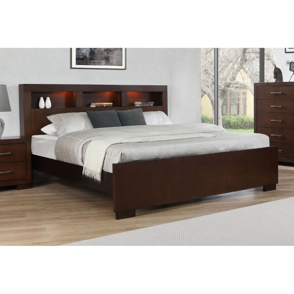 English Elm Cappuccino Queen Bed Featuring Bookcase Headboard with Three Open Storage Cubbies B2777S00002