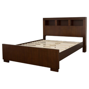 English Elm Cappuccino Queen Bed Featuring Bookcase Headboard with Three Open Storage Cubbies B2777S00002