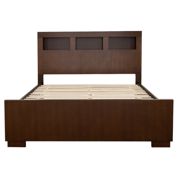 English Elm Cappuccino Queen Bed Featuring Bookcase Headboard with Three Open Storage Cubbies B2777S00002