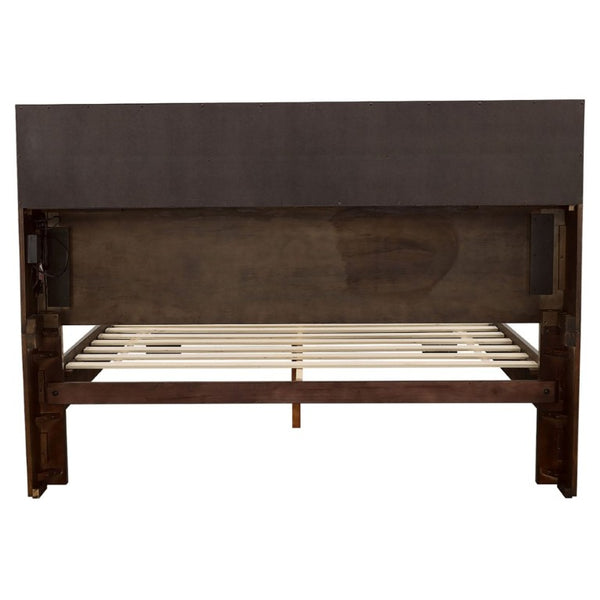 English Elm Cappuccino Queen Bed Featuring Bookcase Headboard with Three Open Storage Cubbies B2777S00002