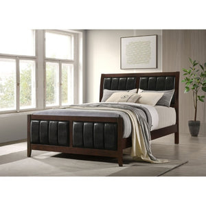 English Elm Cappuccino Wood and Leatherette Queen Panel Bed with Pleated Headboard Detail B2777S00003