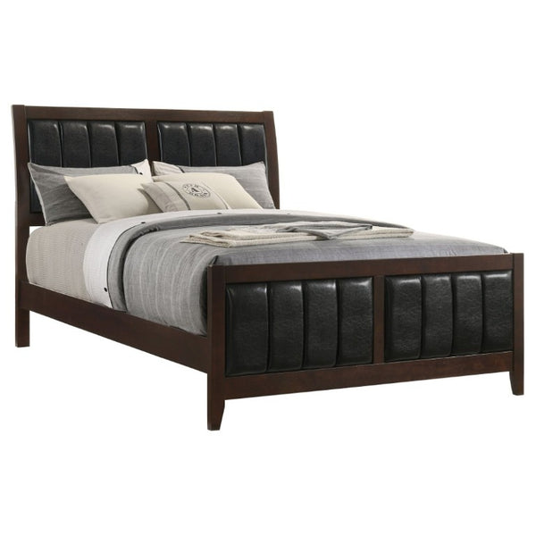 English Elm Cappuccino Wood and Leatherette Queen Panel Bed with Pleated Headboard Detail B2777S00003