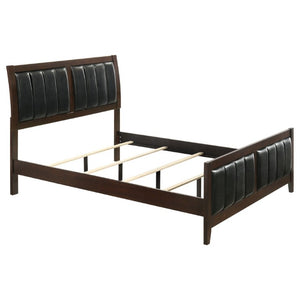 English Elm Cappuccino Wood and Leatherette Queen Panel Bed with Pleated Headboard Detail B2777S00003