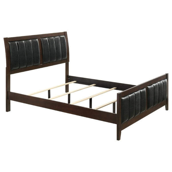 English Elm Cappuccino Wood and Leatherette Queen Panel Bed with Pleated Headboard Detail B2777S00003