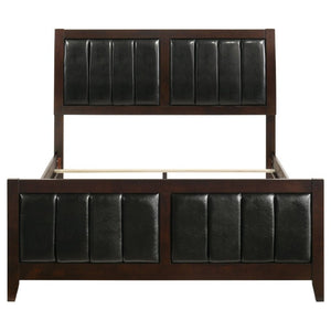 English Elm Cappuccino Wood and Leatherette Queen Panel Bed with Pleated Headboard Detail B2777S00003