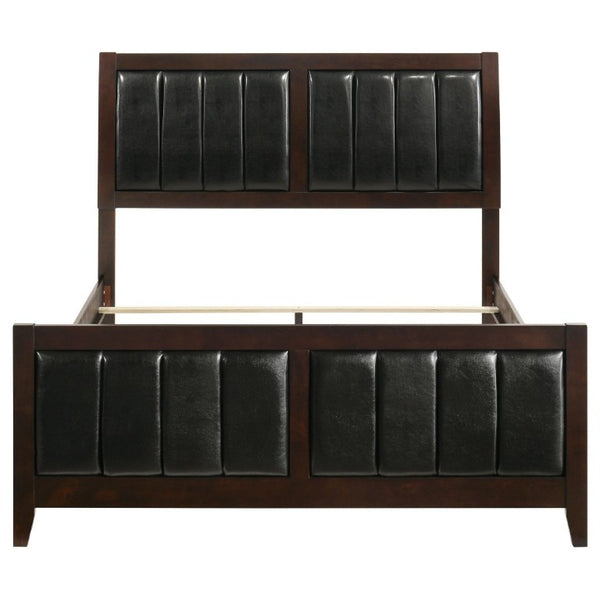 English Elm Cappuccino Wood and Leatherette Queen Panel Bed with Pleated Headboard Detail B2777S00003