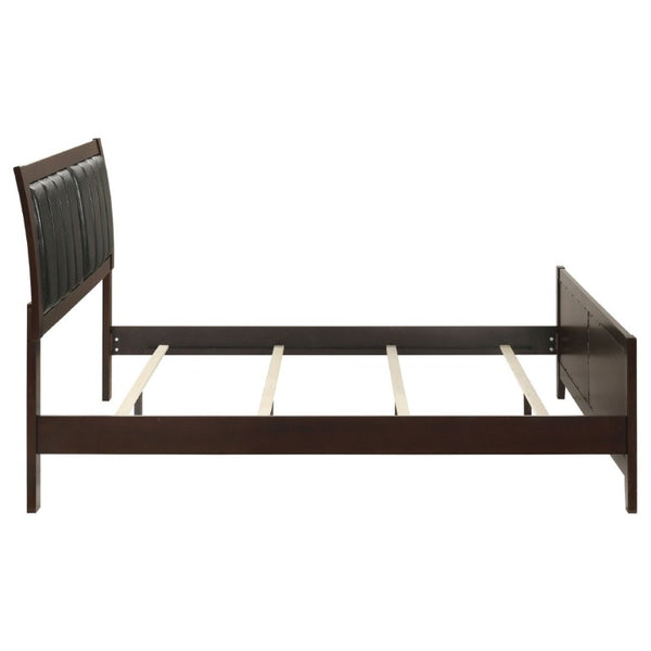 English Elm Cappuccino Wood and Leatherette Queen Panel Bed with Pleated Headboard Detail B2777S00003