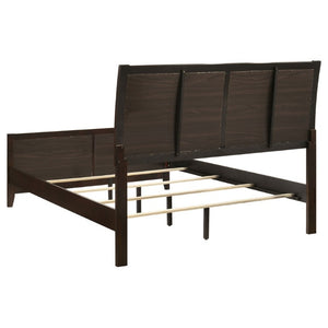 English Elm Cappuccino Wood and Leatherette Queen Panel Bed with Pleated Headboard Detail B2777S00003