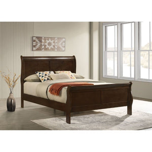 English Elm Cappuccino Full Sleigh Bed Louis Philippe Style Arched Headboard Rubberwood Frame B2777S00004