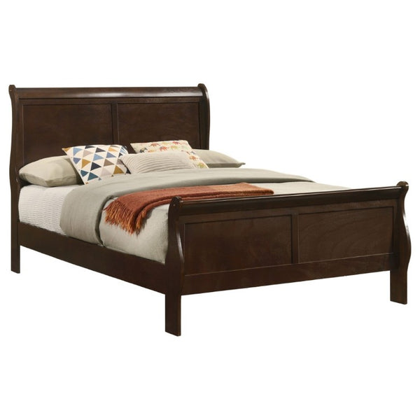 English Elm Cappuccino Full Sleigh Bed Louis Philippe Style Arched Headboard Rubberwood Frame B2777S00004