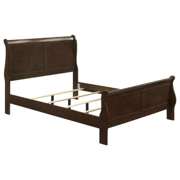 English Elm Cappuccino Full Sleigh Bed Louis Philippe Style Arched Headboard Rubberwood Frame B2777S00004