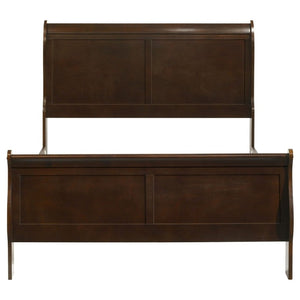 English Elm Cappuccino Full Sleigh Bed Louis Philippe Style Arched Headboard Rubberwood Frame B2777S00004