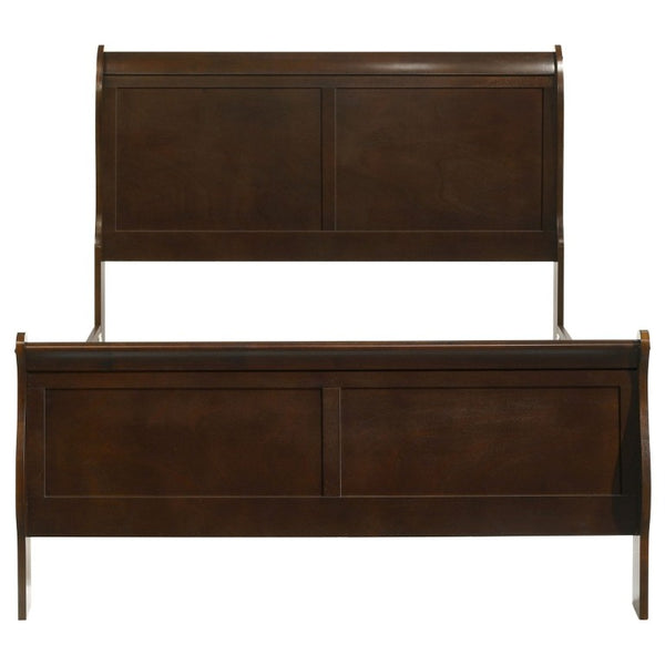 English Elm Cappuccino Full Sleigh Bed Louis Philippe Style Arched Headboard Rubberwood Frame B2777S00004