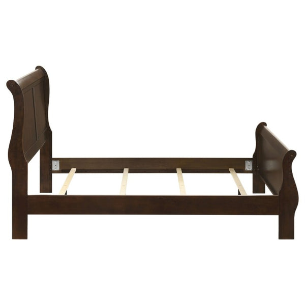 English Elm Cappuccino Full Sleigh Bed Louis Philippe Style Arched Headboard Rubberwood Frame B2777S00004