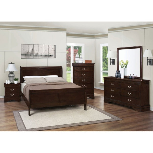 English Elm Cappuccino Full Sleigh Bed Louis Philippe Style Arched Headboard Rubberwood Frame B2777S00004