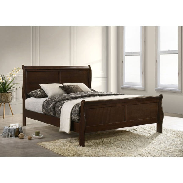 English Elm Cappuccino Queen Sleigh Bed Louis Philippe Scrolled Wood Frame for Classic Bedrooms B2777S00006
