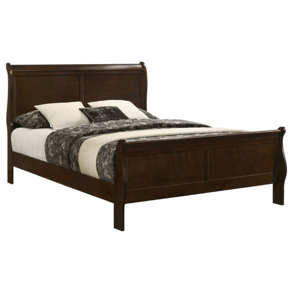 English Elm Cappuccino Queen Sleigh Bed Louis Philippe Scrolled Wood Frame for Classic Bedrooms B2777S00006