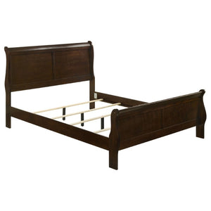 English Elm Cappuccino Queen Sleigh Bed Louis Philippe Scrolled Wood Frame for Classic Bedrooms B2777S00006