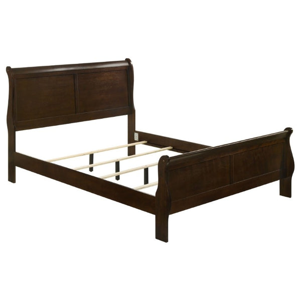 English Elm Cappuccino Queen Sleigh Bed Louis Philippe Scrolled Wood Frame for Classic Bedrooms B2777S00006