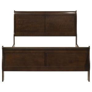 English Elm Cappuccino Queen Sleigh Bed Louis Philippe Scrolled Wood Frame for Classic Bedrooms B2777S00006
