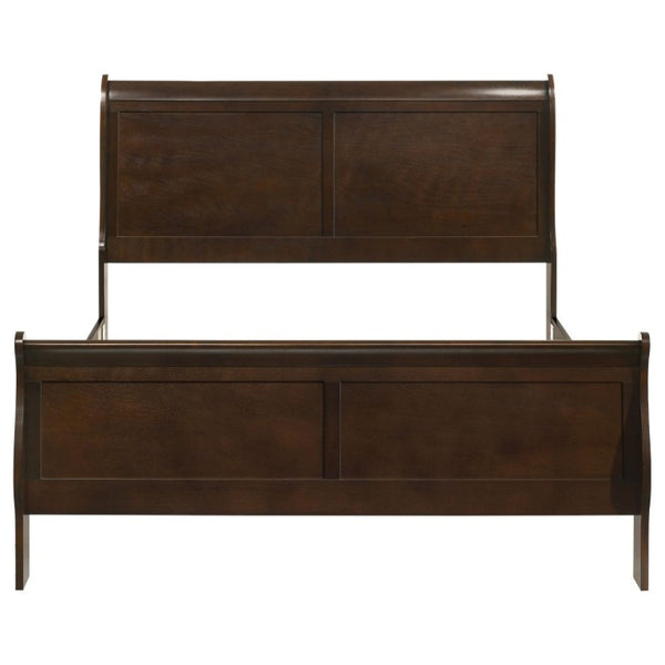 English Elm Cappuccino Queen Sleigh Bed Louis Philippe Scrolled Wood Frame for Classic Bedrooms B2777S00006