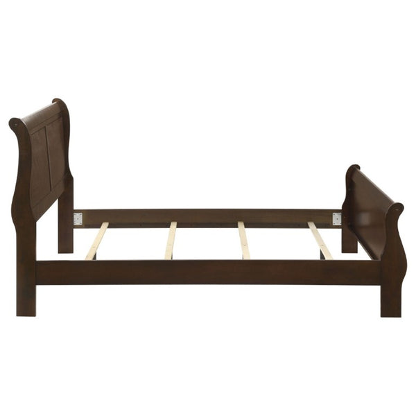 English Elm Cappuccino Queen Sleigh Bed Louis Philippe Scrolled Wood Frame for Classic Bedrooms B2777S00006