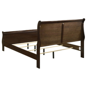 English Elm Cappuccino Queen Sleigh Bed Louis Philippe Scrolled Wood Frame for Classic Bedrooms B2777S00006