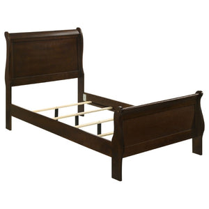 English Elm Cappuccino Twin Sleigh Bed Warm Wood Finish Curved Panel Frame for Guest Bedroom B2777S00007