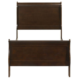 English Elm Cappuccino Twin Sleigh Bed Warm Wood Finish Curved Panel Frame for Guest Bedroom B2777S00007