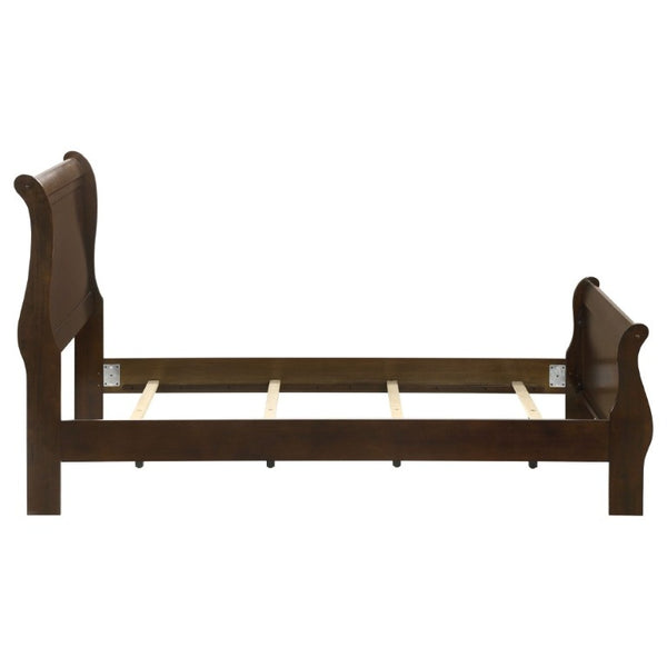 English Elm Cappuccino Twin Sleigh Bed Warm Wood Finish Curved Panel Frame for Guest Bedroom B2777S00007