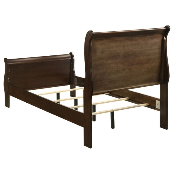 English Elm Cappuccino Twin Sleigh Bed Warm Wood Finish Curved Panel Frame for Guest Bedroom B2777S00007