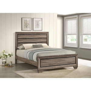 English Elm Washed Taupe Queen Bed Tall Horizontal Panel Headboard Transitional Farmhouse Style B2777S00008