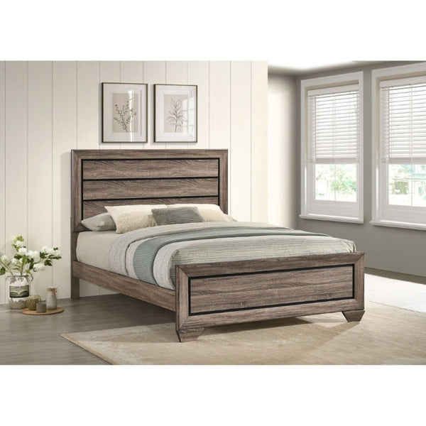 English Elm Washed Taupe Queen Bed Tall Horizontal Panel Headboard Transitional Farmhouse Style B2777S00008