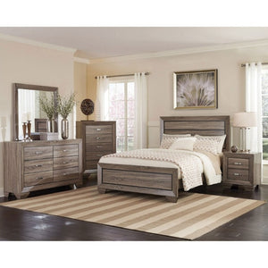 English Elm Washed Taupe Queen Bed Tall Horizontal Panel Headboard Transitional Farmhouse Style B2777S00008