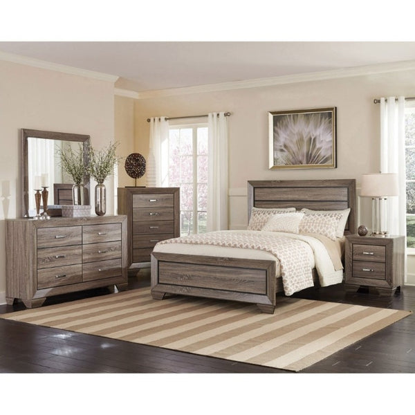 English Elm Washed Taupe Queen Bed Tall Horizontal Panel Headboard Transitional Farmhouse Style B2777S00008