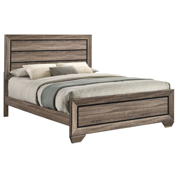 English Elm Washed Taupe Queen Bed Tall Horizontal Panel Headboard Transitional Farmhouse Style B2777S00008