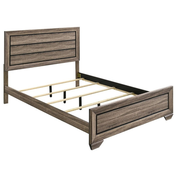 English Elm Washed Taupe Queen Bed Tall Horizontal Panel Headboard Transitional Farmhouse Style B2777S00008
