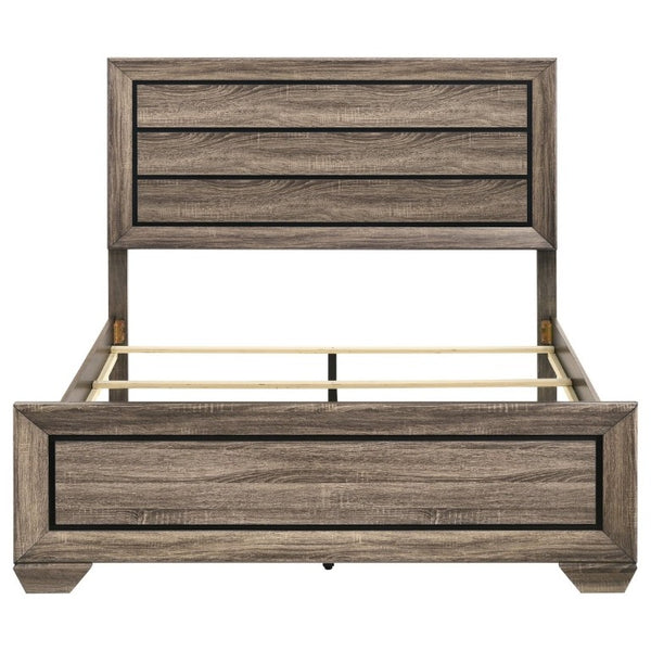 English Elm Washed Taupe Queen Bed Tall Horizontal Panel Headboard Transitional Farmhouse Style B2777S00008