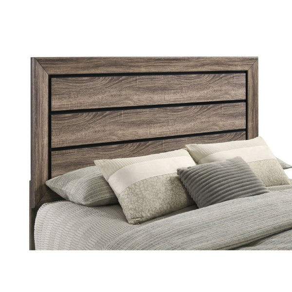 English Elm Washed Taupe Queen Bed Tall Horizontal Panel Headboard Transitional Farmhouse Style B2777S00008