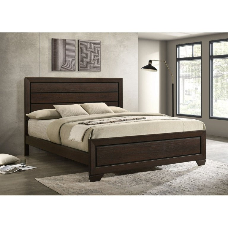 English Elm Villeparisis Panel Bed Rich Cocoa Wood Grain Headboard for Primary Bedroom B2777S00009