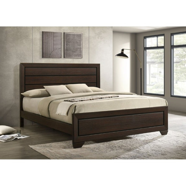 English Elm Villeparisis Panel Bed Rich Cocoa Wood Grain Headboard for Primary Bedroom B2777S00009