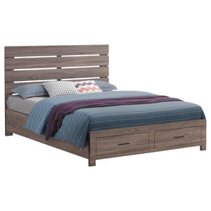 English Elm Geary Queen Panel Bed Slatted Headboard Footboard Drawers Warm Oak Finish B2777S00011