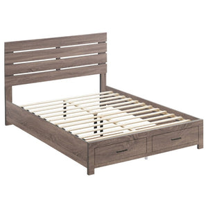 English Elm Geary Queen Panel Bed Slatted Headboard Footboard Drawers Warm Oak Finish B2777S00011