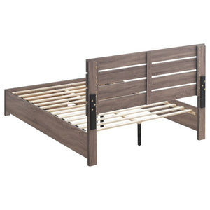 English Elm Geary Queen Panel Bed Slatted Headboard Footboard Drawers Warm Oak Finish B2777S00011
